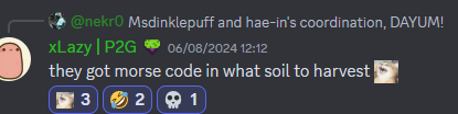Best leader <a href="/CholoSavage/">Cholosavage.ron</a> in bestguild <a href="/Play2Guild/">Play2Guild</a> of bestgame <a href="/pixels_online/">Pixels</a> cheering on me and HaeIn with other great guildmembers <a href="/nekr0/">lazy💀</a> after the first ever guild wars event :D