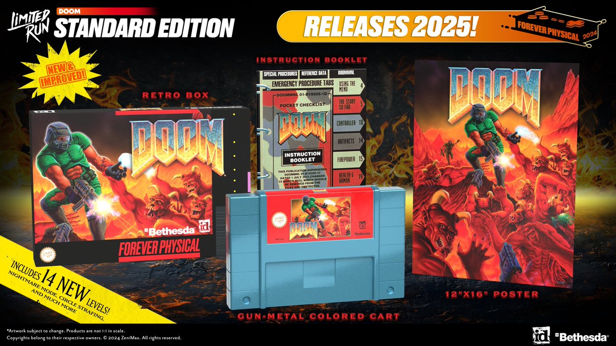 The new. The improved. The DEFINITIVE DOOM SNES experience!

🔥All 4 DOOM episodes, including Thy Flesh Consumed
🔥Added circle-strafe
🔥Performance improvements
🔥Monster respawning on Nightmare difficulty
🔥Level codes
🔥Rumble support via an all-new controller!

#QuakeCon