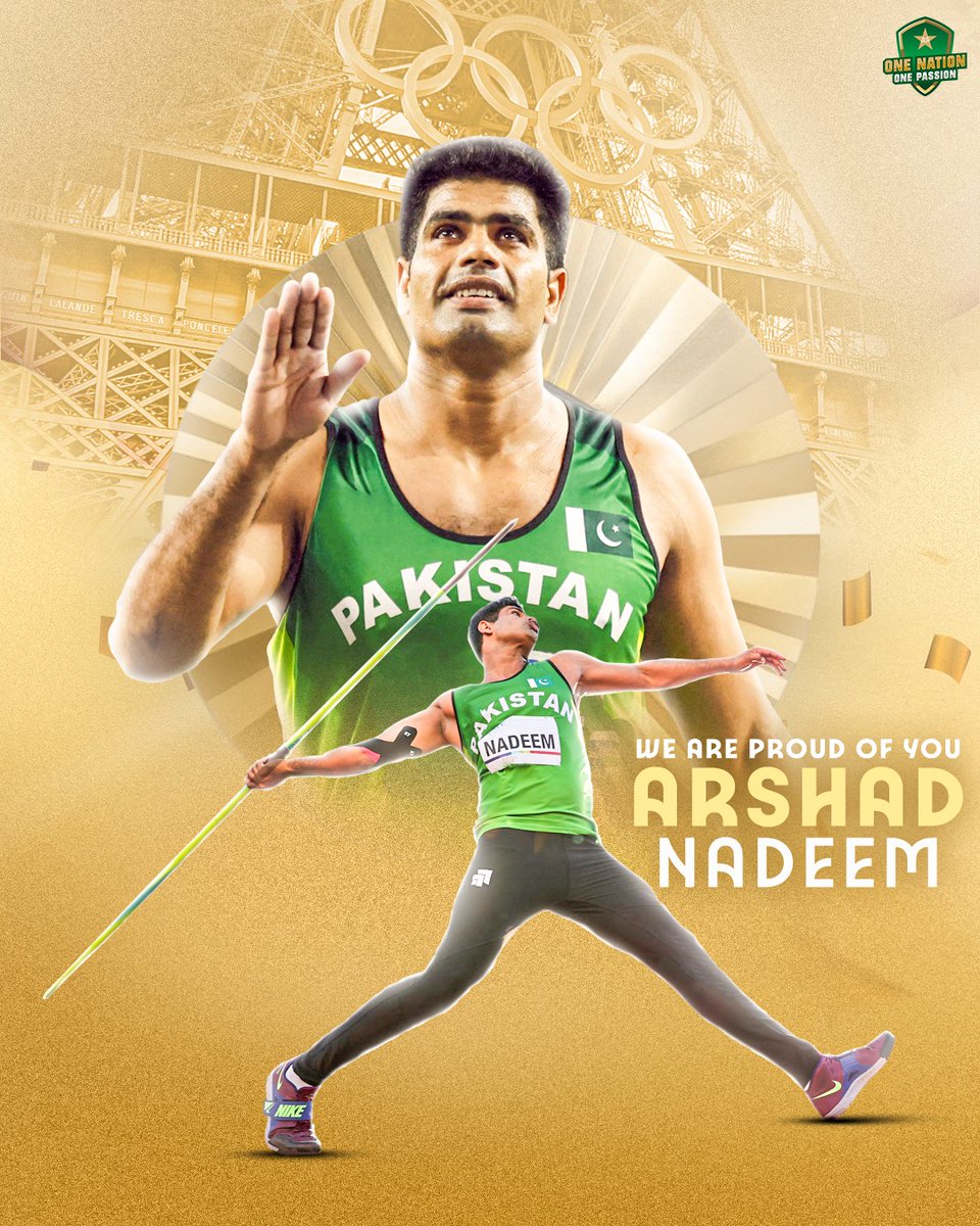 🥇 HISTORY MADE IN PARIS 🥇

Arshad Nadeem secures Pakistan's first Olympics gold medal since 1984 with a record 9️⃣2️⃣.9️⃣7️⃣ metres throw! 🤩

#ArshadNadeem 
#Olympics2024Paris