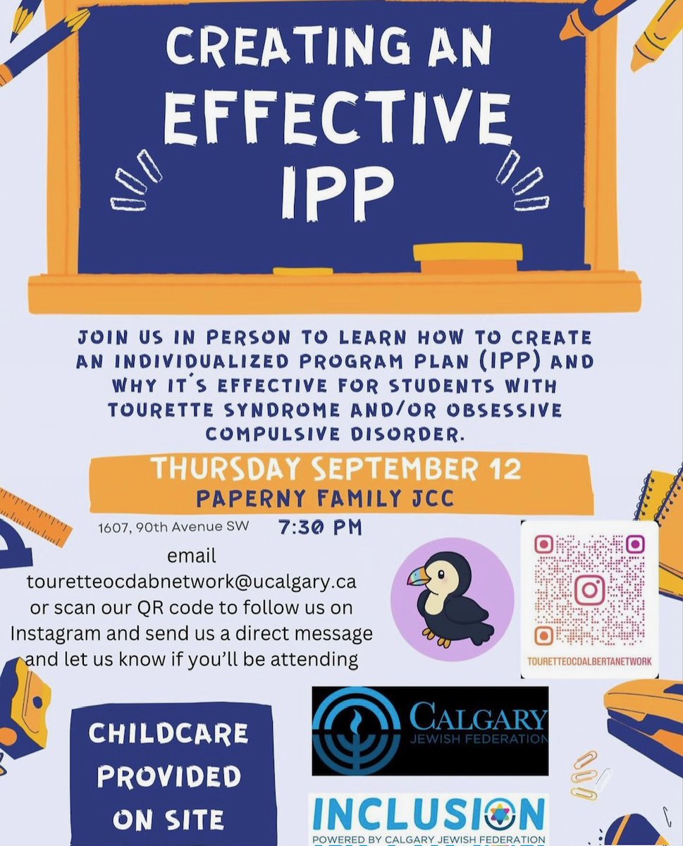 Join us in person to learn how to create an Individualized Program Plan (IPP) and why it’s effective for students with Tourette syndrome and/or obsessive-compulsive disorder.

#IPP #Tourettesyndrome #OCD