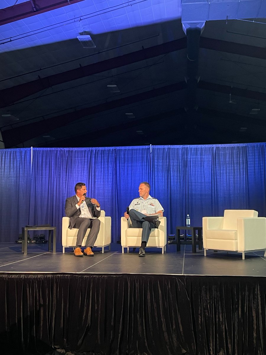 ADSEexpo's tweet photo. Happening now at #ADSE2024!

BGen James Hawthorne takes center stage for an engaging a Fireside Chat with AIAC President and CEO Mike Mueller. 

Thank you to MTU Maintenance Canada for sponsoring this Fireside Chat.

#ADSE #Aerospace #AerospaceDefenceAndSecurity #NORAD #MTU https://t.co/iMxI21zdLR