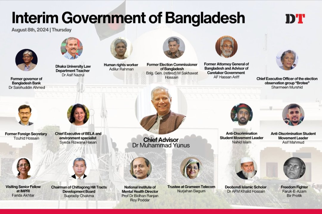 SabrinaAbedPia's tweet photo. To our friends in India, you have nothing to worry about. If Bangladesh was “headed the Taliban way,” the interim government would not have four women, two minorities, two students, one Islamic scholar – all led by a Nobel laureate https://t.co/Iyj0bVK4d6