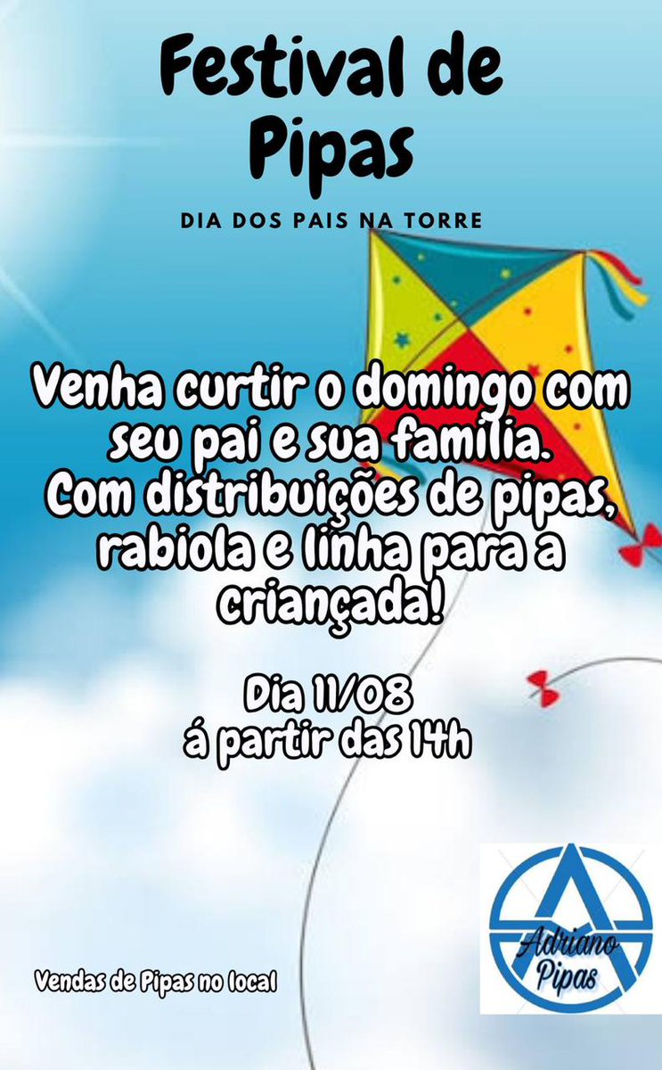 retaodecria's tweet photo. UM GRANDE LAZER DOMINGO PRA TODOS E SUAS FAMILIA 🫡🕊✍️🏽

TUDO PELA TORRE GRANDE FESTIVAL DE PIPA EM COMEMORAÇÃO AO DIAS DOS PAIS VENHA TRAGA SEU FILHO  E FAMILIA E SE DIVERTI 🗼💪🏽🎶🔝 https://t.co/3ms64Kotv7