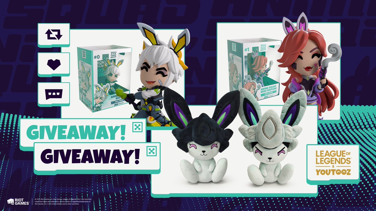 giving away 3 full sets of the #LeagueOfLegends anima squad collection! 

to enter 👉 retweet + like this post &amp; comment ur favorite champion 🐇

winners announced tmrw!