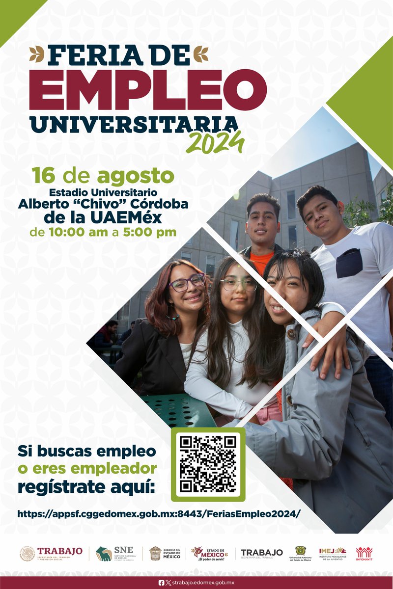 TrabajoEdomex's tweet photo. En el marco del #DíaInternacionalDeLaJuventud, la @TrabajoEdomex y la @UAEM_MX te invitan a la #FeriaDeEmpleoUniversitaria2024, para impulsar la vinculación para las y los jóvenes en busca de oportunidades laborales, fortaleciendo la inserción de su talento al mundo laboral. https://t.co/zqWRO4Jw04