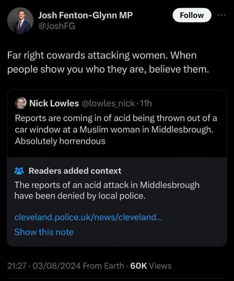 Based on consistency, one of Two Tier Keir’s own MPs should be arrested for spreading misinformation. Along with Hope Not Hate’s Nick Lowles.