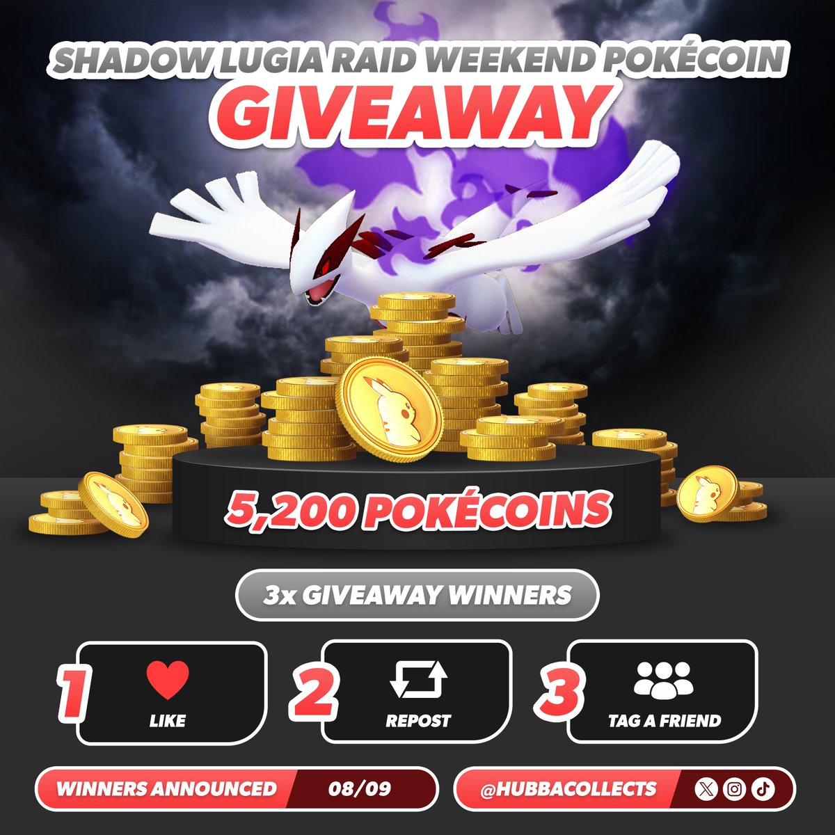 super late giveaway for shadow lugia!

-3x winners will recieve 5200 poke coins 🥰💰

TO ENTER:
-Like this tweet ❤️
-follow <a href="/hubbahuey/">hubbahuey</a>  if you want (not required)

Sorry for the tardiness 🥲
Good luck!
#Giveaway #PokemonGo
