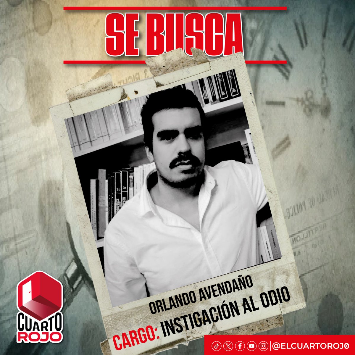¡Pueblo, conócelo!

Este es el criminal <a href="/OrlvndoA/">Orlando Avendaño</a>, uno de los cabecillas principales del brazo comunicacional de la derecha extremista y fascista.

Es un misógino que odia y desprecia a la mujer venezolana, y no desaprovecha ninguna oportunidad para vomitar su veneno.
