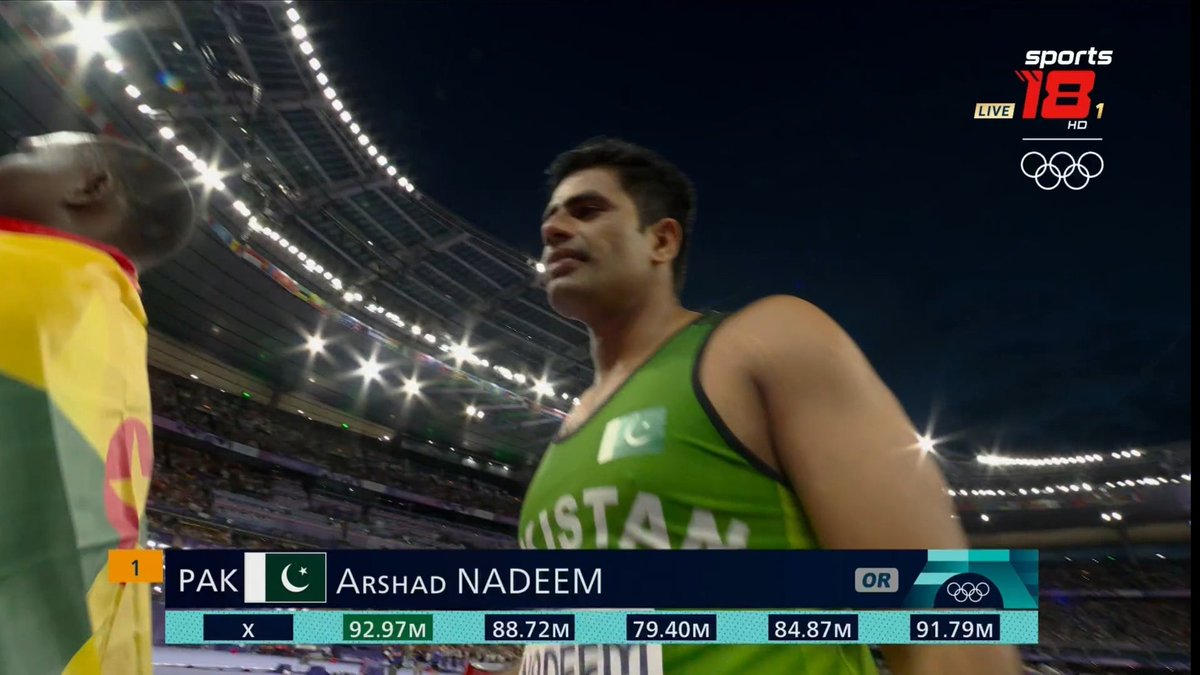 Krishan019's tweet photo. Two 90+ throws, Brilliant play by #ArshadNadeem 🥇
Well played #NeerajChopra, Silver 🥈 for India in #OlympicGames https://t.co/3K4Z9EBqVe