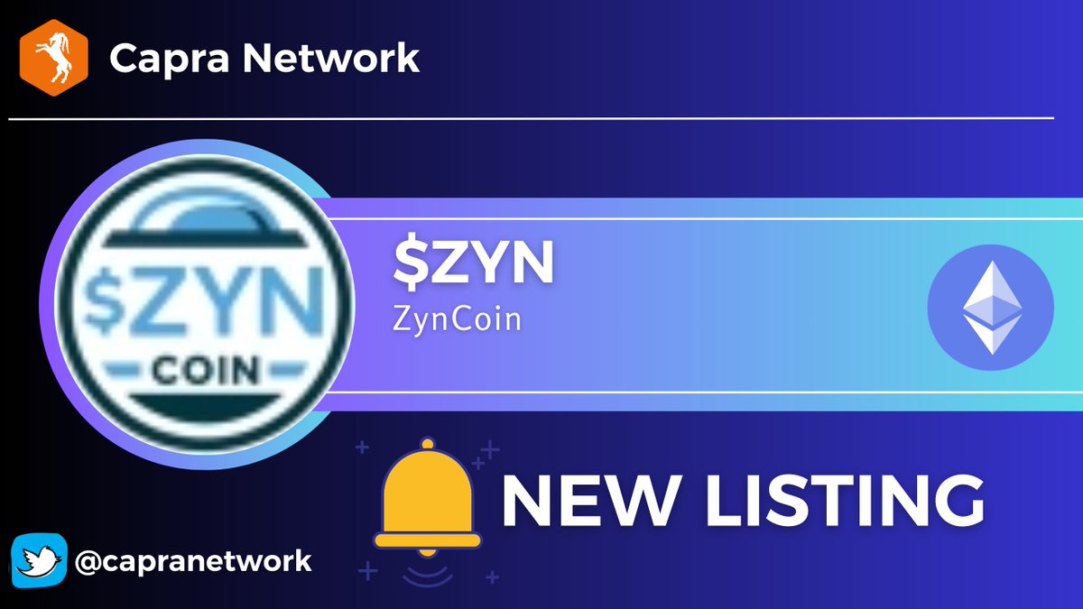 capranetwork's tweet image. 📢 New listing on #ETH

- ZynCoin | $ZYN

@ZynCoinERC20

✅ Standard Listing

🔗 capra.network/eth/?token=0x5…

#capra #Crypto