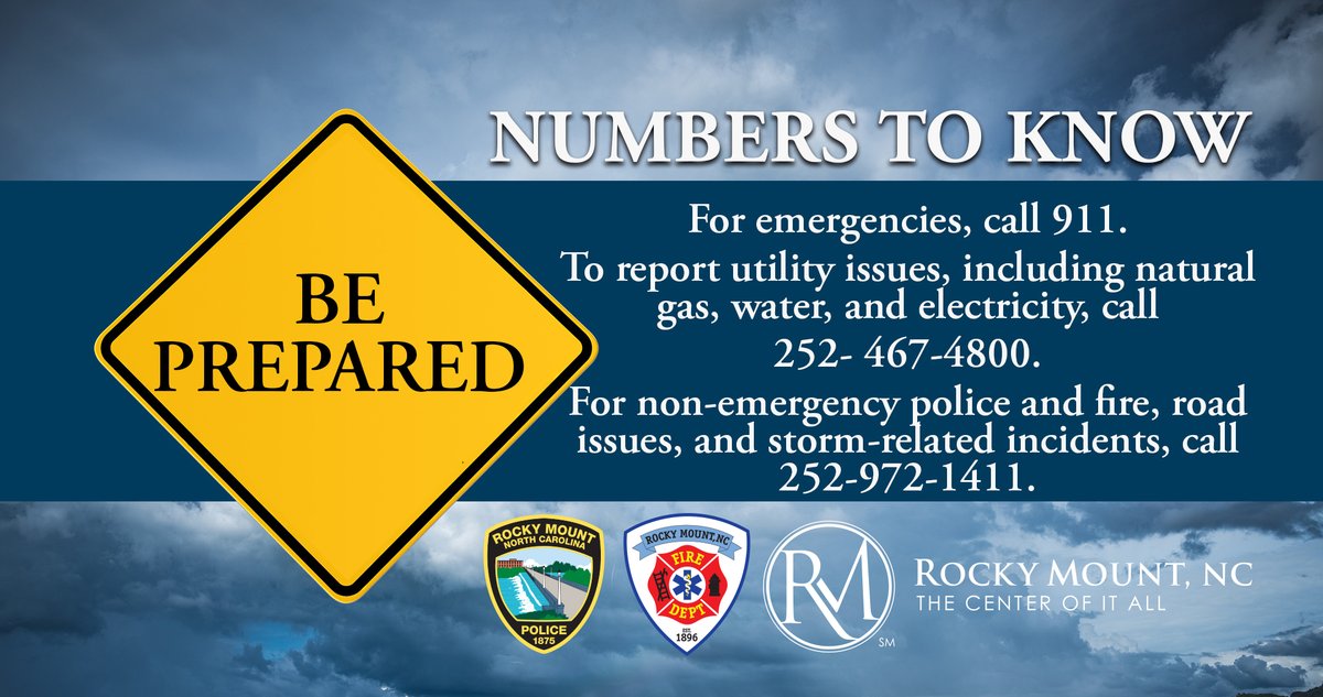NUMBERS TO KNOW: For emergencies, call 911. To report utility issues, including natural gas, water and electricity, call 252-467-4800. For non-emergency police and fire, road issues, and storm-related incidents, call 252-972-1411.