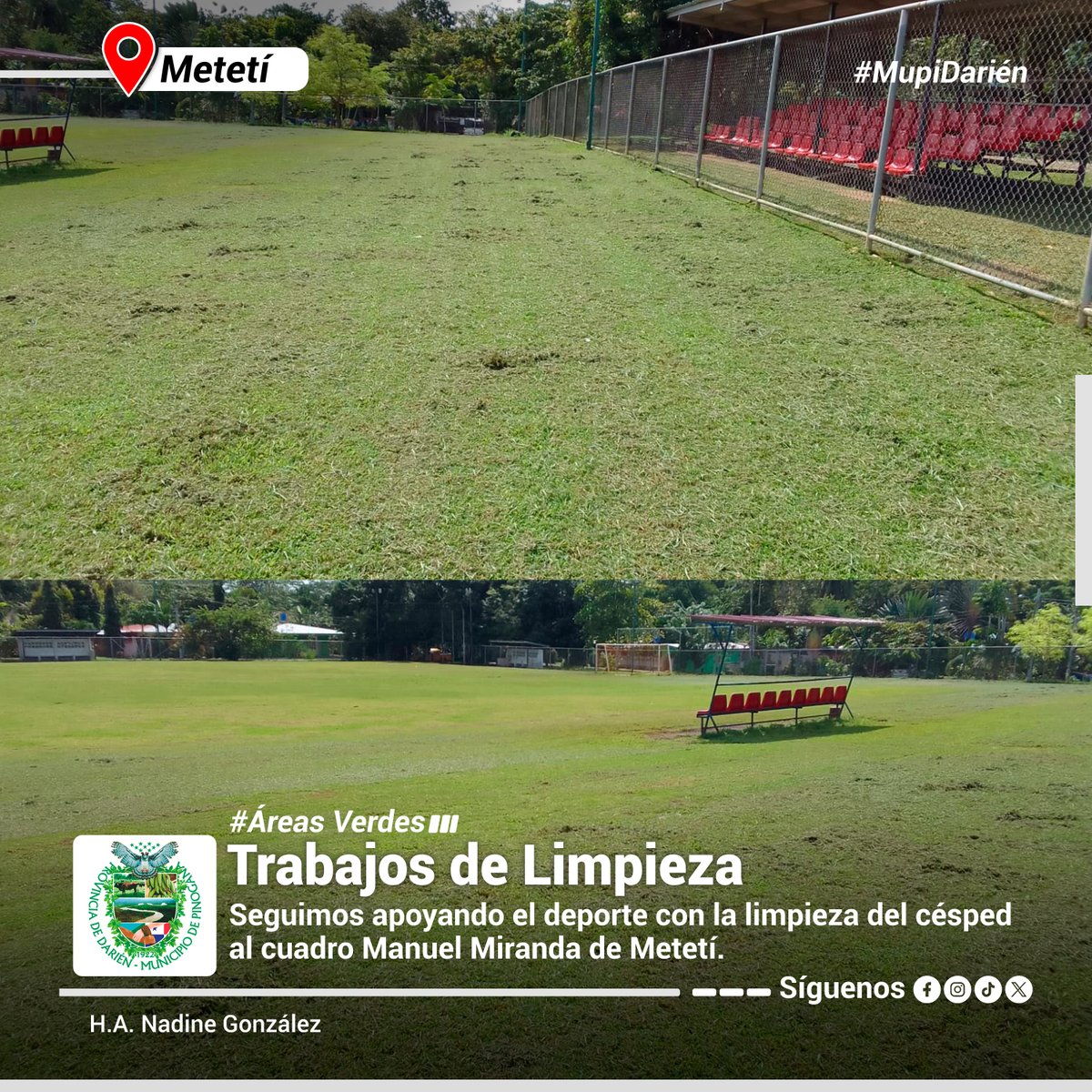 MUNPINOGANA's tweet photo. Seguimos apoyando a la comunidad deportiva en nuestro distrito.

En esta ocasión nuestra cuadrilla de áreas verdes realizo trabajos de limpieza al cuadro deportivo Manuel Miranda ubicado en el corregimiento de Metetí.
#ÁreasVerdes
#MupiDarién https://t.co/8WbrLi5LvF