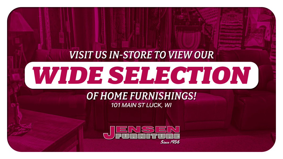 FurnitureJensen's tweet photo. Jensen Furniture is the one-stop-shop for your home furnishing needs since 1956. With an educated staff of designers to help you decorate your home. Stop by today to check out our wide variety of home furnishings! https://t.co/TRupBjZWP1