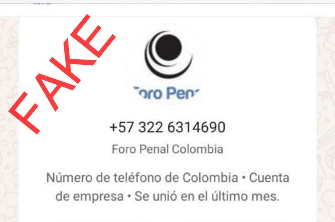 HimiobSantome's tweet photo. #URGENTE Reiteramos que este número de Colombia NO ES DE @ForoPenal ni tiene NADA QUE VER con nuestra organización. No se dejen engañar. https://t.co/ASWkoFdKrM