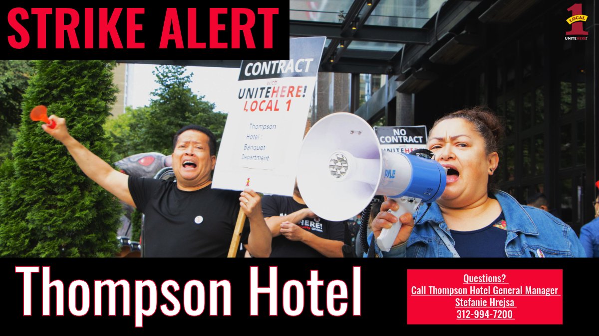 STRIKE ALERT ‼️
Today, <a href="/ThompsonChicago/">Thompson Chicago</a> banquet department workers voted to authorize a strike. These workers have been without a union contract for over a year. A strike could be called at anytime. #chicago #1u