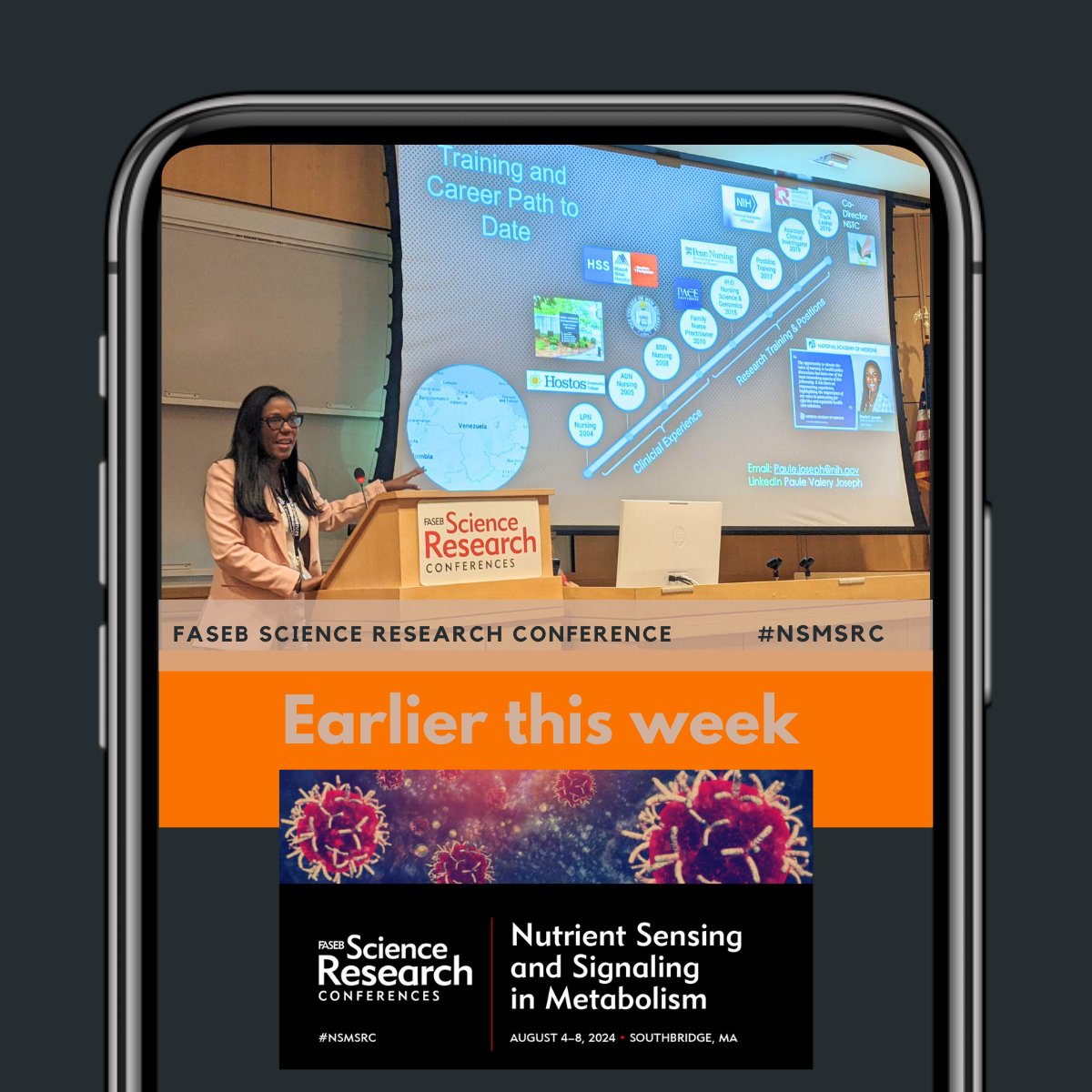 Dr_Paulevj's tweet photo. This week, I had the privilege of sharing my career journey, work from my lab and chair a session @FASEBorg Nutrient Sensing & Metabolism conference. Thanks Drs. Chris Adams and @Tracy_G_Anthony awesome meeting.
#FASEB #ScienceResearch #NSMSRC #NurseScientist #NutrientSensing https://t.co/v5emAm5Fhu