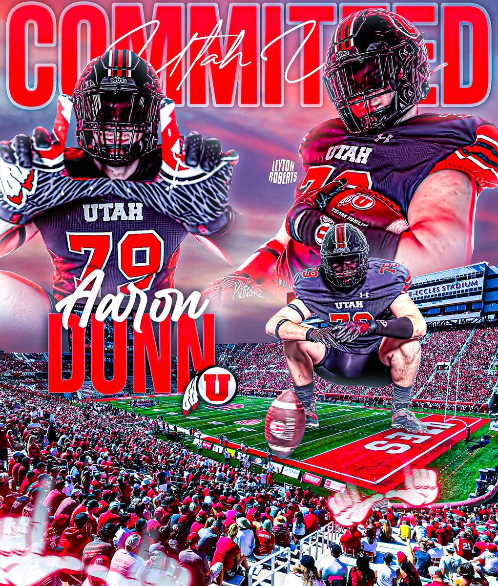 LeytonCFB's tweet photo. BREAKING: Four star OT Aaron Dunn (@AaronDunn79) (‘25) has committed to Utah, he tells me. 🤟

He chose Utah over schools such as, Oregon, USC, and BYU.

Aaron is a top 10 OT in the COUNTRYand the #2 RANKED player in the state of Utah, per @espn.

#GoUtes https://t.co/qLvTb9BOtL