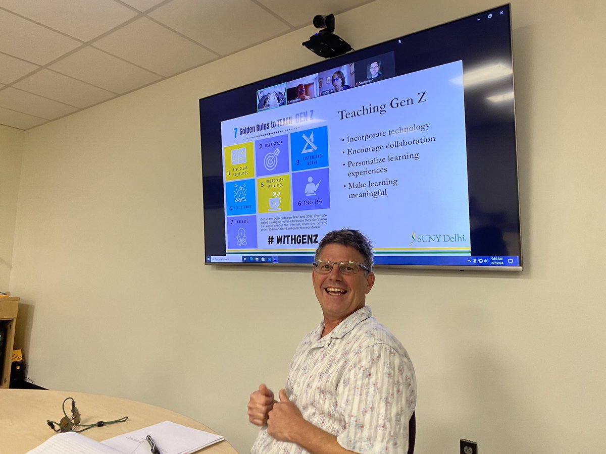MaryBonderoff's tweet photo. Excited to participate in opening academic council and student life meetings this week! Appreciate all the engagement and work to prepare for our @SUNYDelhi students’ success! #AllintoWin https://t.co/3t8itcaf1u
