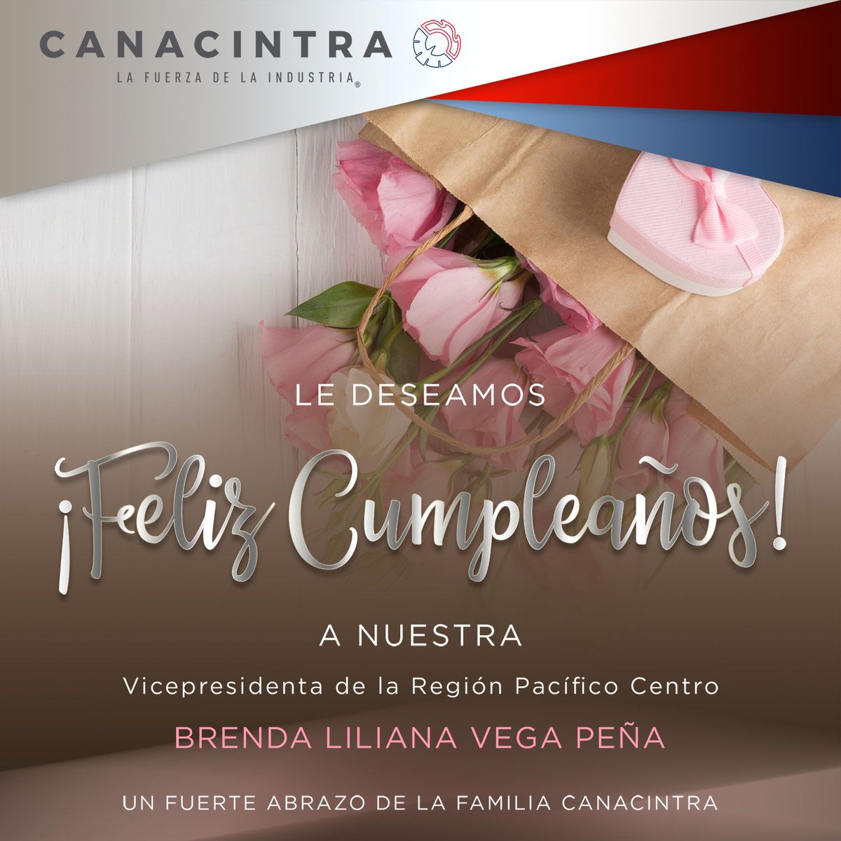 ¡Le deseamos un feliz cumpleaños a la Lic. Brenda Vega, Vicepresidenta de la Región Pacífico Centro! 🎉 Esperamos que esté teniendo un extraordinario día. Reciba un caluroso abrazo de la familia CANACINTRA.