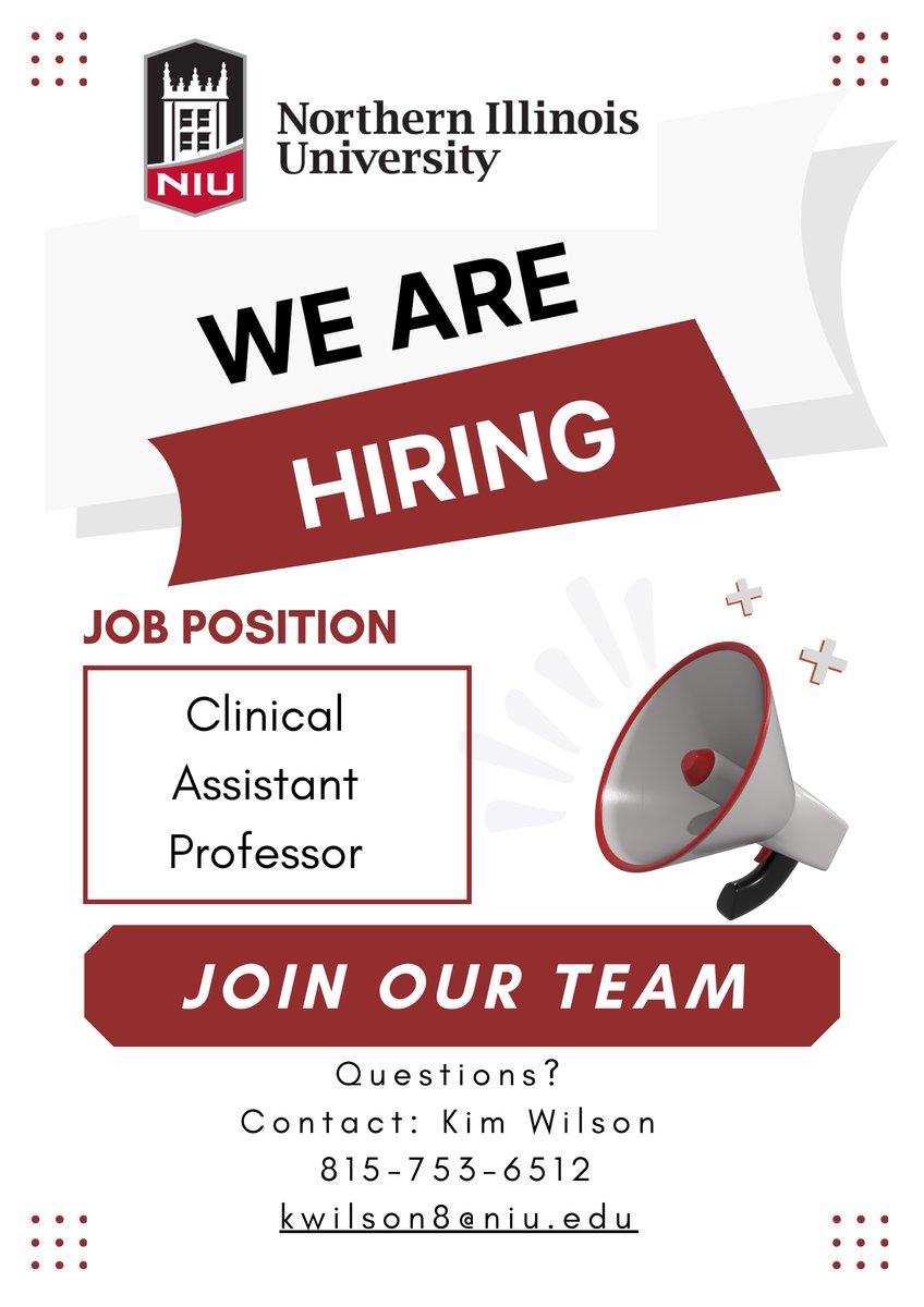 Northern Illinois University is HIRING! 

Clinical Assistant Professor! 

Apply NOW! 

#slp #slpprofessor #asha #ashaslp #speechpathology #speechpathologist #speechtherapy
