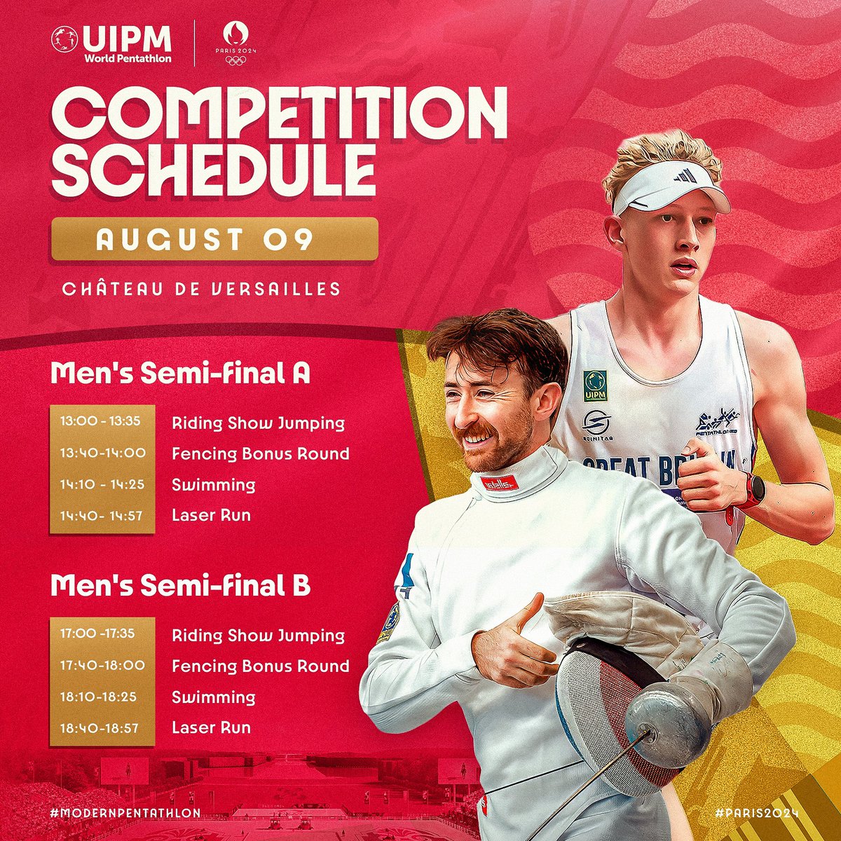 Men's Semi-finals tomorrow!
All 5 #ModernPentathlon disciplines in one arena in Versailles.
18 making it to the Final 🤯
uipmworld.org/news/modern-pe…
#Paris2024