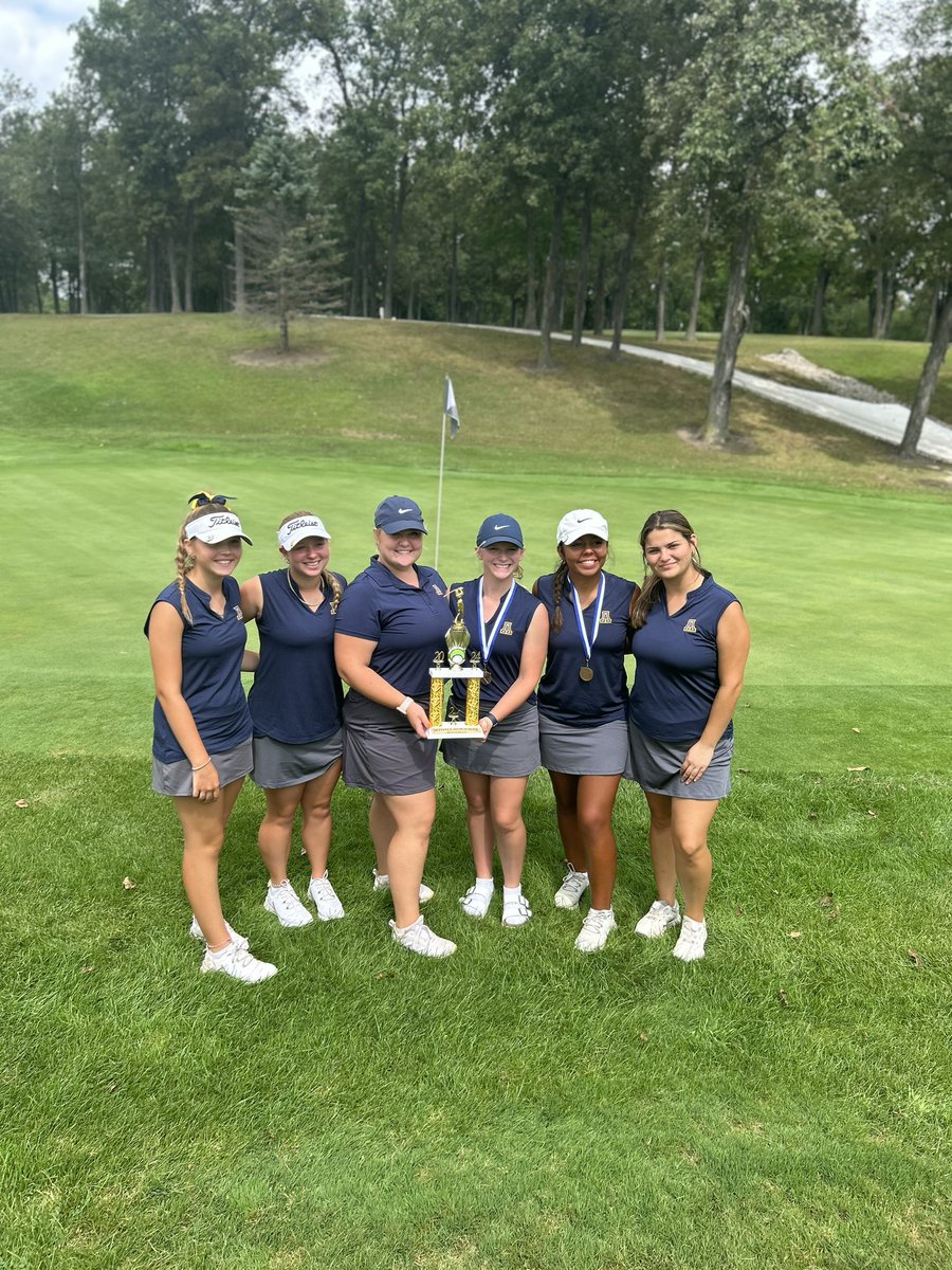 GirlsGolfAHS's tweet photo. Archbold’s Varsity girls golf played in the Defiance Invite at Eagle Rock golf course today and finished in 2nd place with a team score of 376. 

Aniyah Copeland finished 3rd overall with an 85 &amp; Hannah finished T-5th with a 92!! https://t.co/4NxWc8cc3z