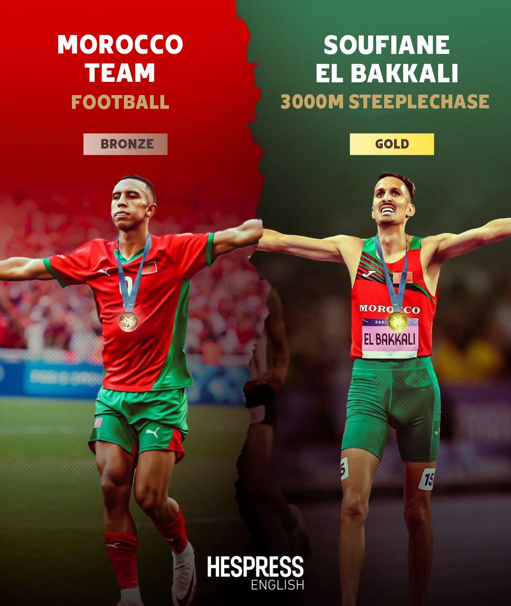 Gold and Bronze... El Bakkali and the Olympic football team saved Morocco from leaving the Olympics empty-handed. 🇲🇦🥇🦁🥉

What are your thoughts on Morocco's medal haul at the Olympics?

#Morocco #Football #ParisOlympics #SoufianeElBakkali #JOParis2024 #JeuxOlympiques2024