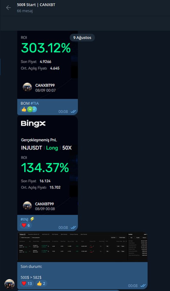 canozsuer's tweet photo. Hadi biraz para konuşalım.

Sabah başlattığım 500$'lık etkinlik anlık olarak +580$'a ulaştı.

$INJ ve $TIA işlemleriyle girişi güzel başlattık.

İlk hedefim 1000$'a ulaşmak, sonrasında ise işlemleri kopyalayan kullanıcılarla birlikte ortak karar verip ya risk sıfırlarız ya da oradan 2000$'a doğru devam ederiz.

Just Trade Telegram kanalına katılmak ve işlemleri kopyalamak ücretsizdir.

Katılmak için bu tweete RT atıp DM'den FORM talebinde bulunun.