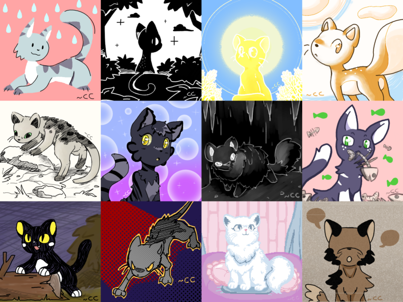 Non-artfight post for #InternationalCatDay, have set 3 of my many Warrior Cats OC portraits! I draw these now and then, they're just fun to try out new styles with!
(Bottom left ones are based on the videos Black Cat by Ursiday and Address Unknown by IncuriousCat!)
#OC #art