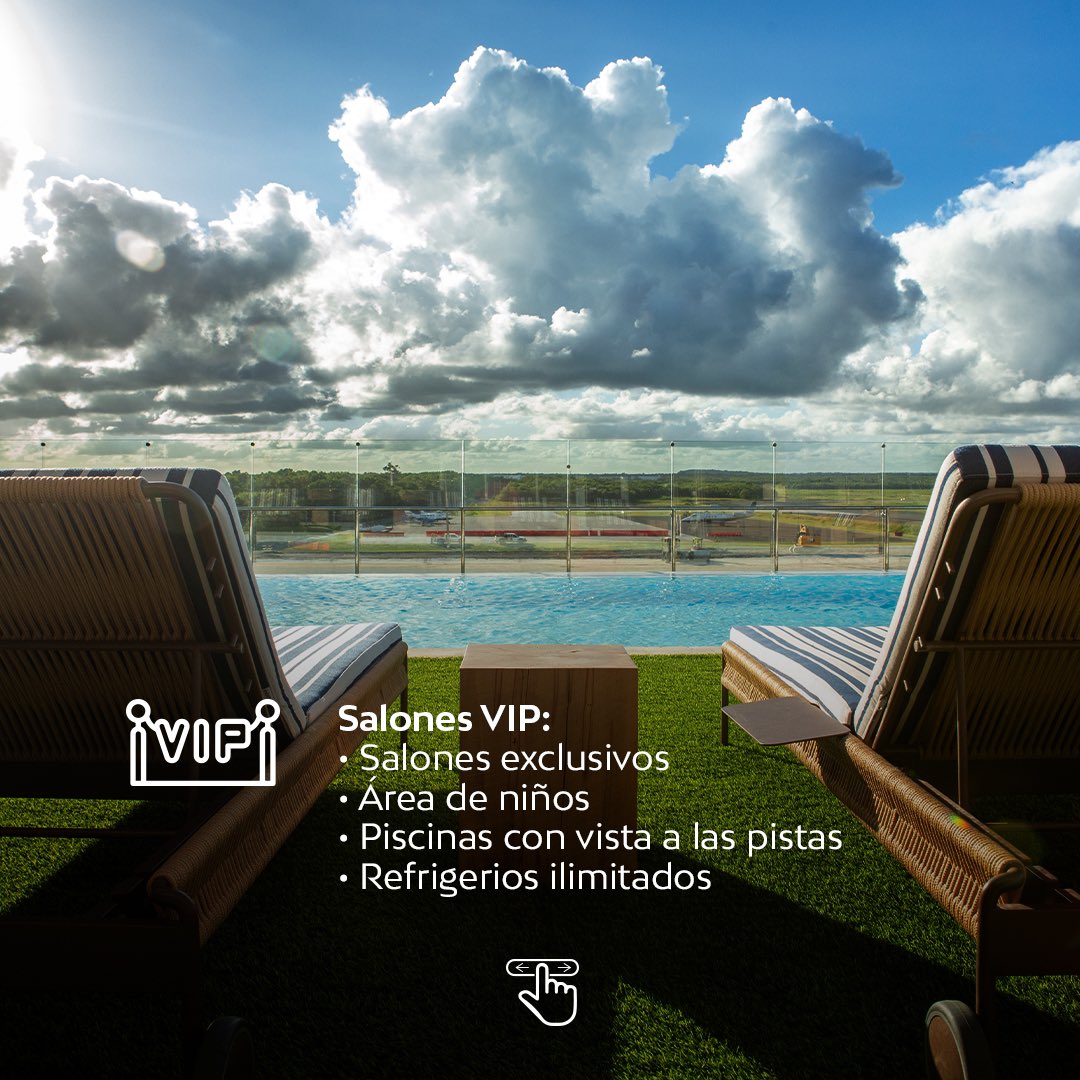 Vive el lujo de viajar con una experiencia personalizada. Disfruta de nuestros 6 lounges VIP, 3 con piscinas y vistas a las pistas, y agiliza tu abordaje con nuestro servicio de Fast Track.

Reserva tu servicio VIP en el enlace de nuestro perfil.