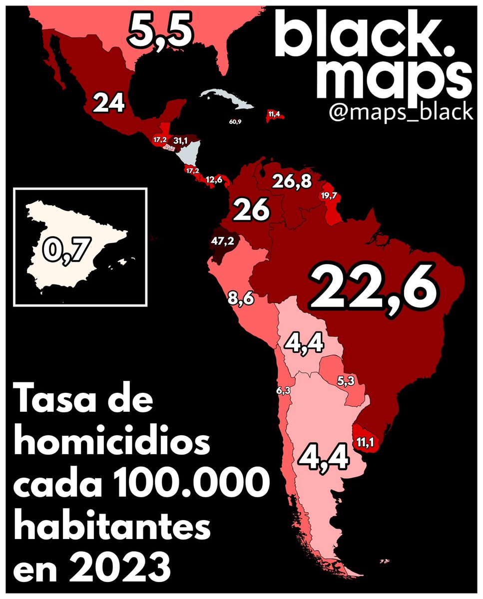 maps_black's tweet photo. Tasa de homici cada 100 mil habitantes en 2023 https://t.co/xYByJCAtR6