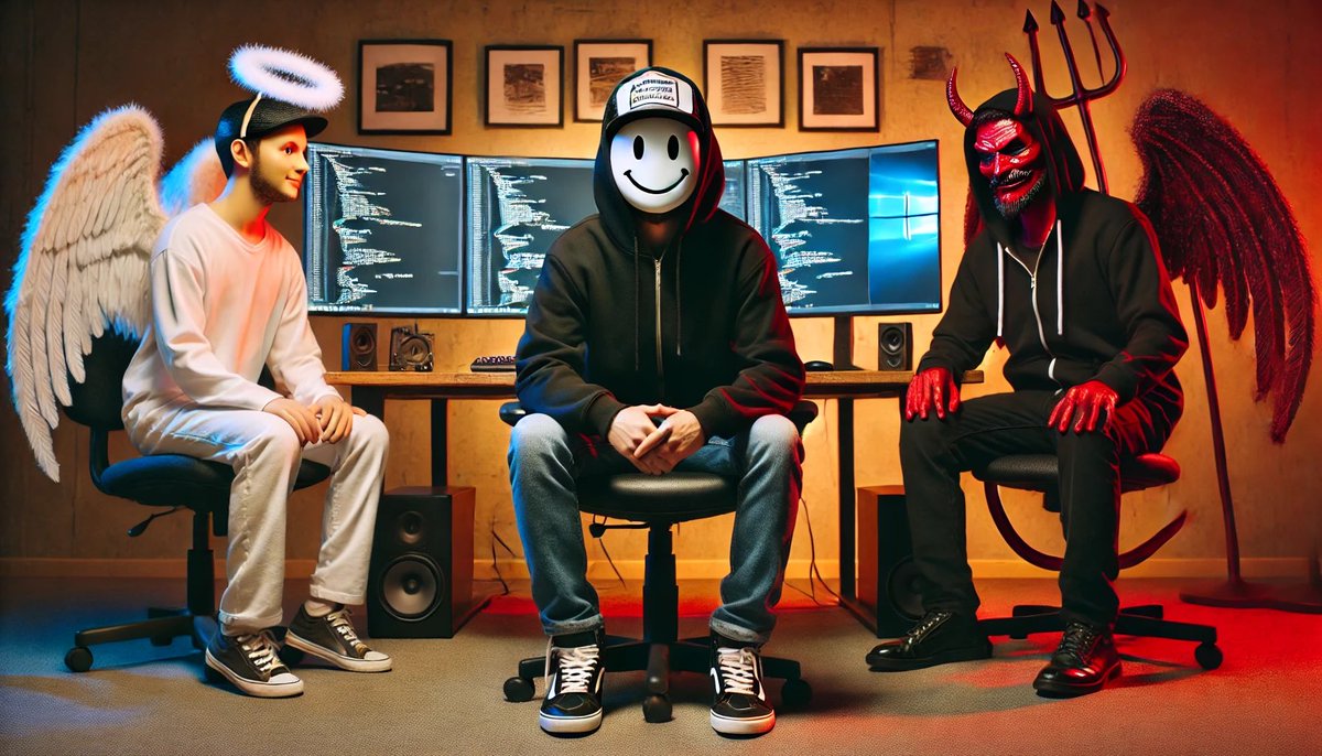 fixxxxxxer's tweet photo. Faced with the choice between crafting ethical code or unleashing creative chaos, which path do you take? 👼💻😈
#devEco #Developer #CodeChaos #EthicalCode
Join us:
https://t.co/KVlxsP0HGR https://t.co/javlnqvvYP