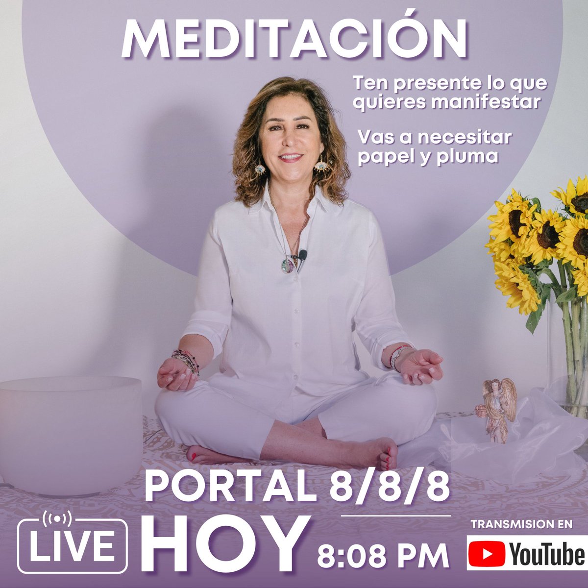 Acompáñame hoy a las 8:08 pm EN VIVO a través de mi canal de youtube para realizar juntos una meditación especial con motivo del portal 8/8/8.
Si te es posibile, prepara un espacio tranquilo y cómodo en tu casa donde puedas realizarla.