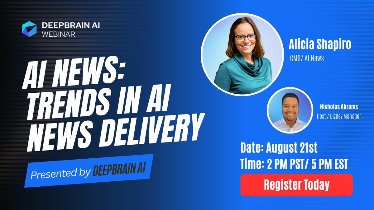 AiNewsDotCom's tweet image. Happy to share that I&apos;ll be speaking at AI News: Trends in AI News Delivery on August 21st at 2pm PT, hosted by DeepBrain AI! 

This is a free webinar, but you need to register to attend. Please sign up here: lu.ma/c4rzq23n

#AiNews #DeepBrainAI #AiWebinar #AiJournalism