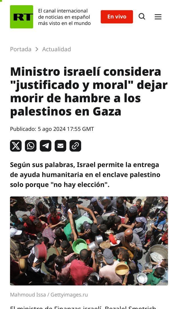 El Ministro de Finanzas de Israel afirma que matar de hambre a millones de palestinos “es justificado y moral”.  Es el genocidio apoyado por EEUU. ¿Que diferencia hay con el bloqueo de vacunas, medicinas y alimentos a los venezolanos durante la pandemia? Venezuela y Palestina