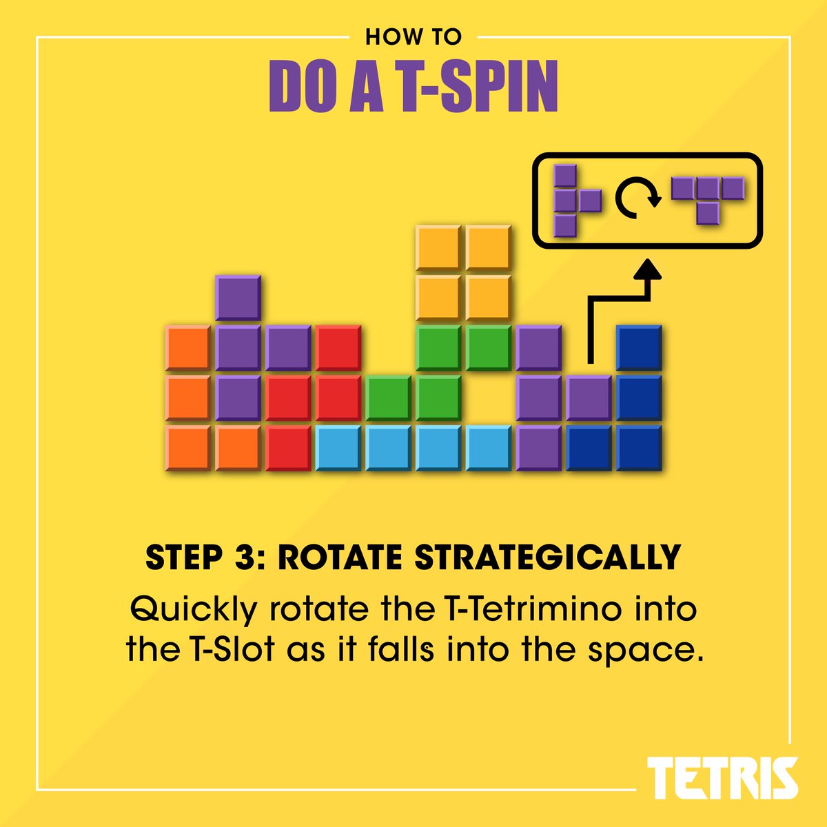Tetris_Official's tweet image. Want to take your Tetris game to the next level? Learn how to perform a T-Spin! This advanced technique can help you clear multiple lines and earn extra points. Let's break it down step-by-step.

Swipe to learn more &amp;amp; save this for later!

#Tetris #GamingTips #Gamer…