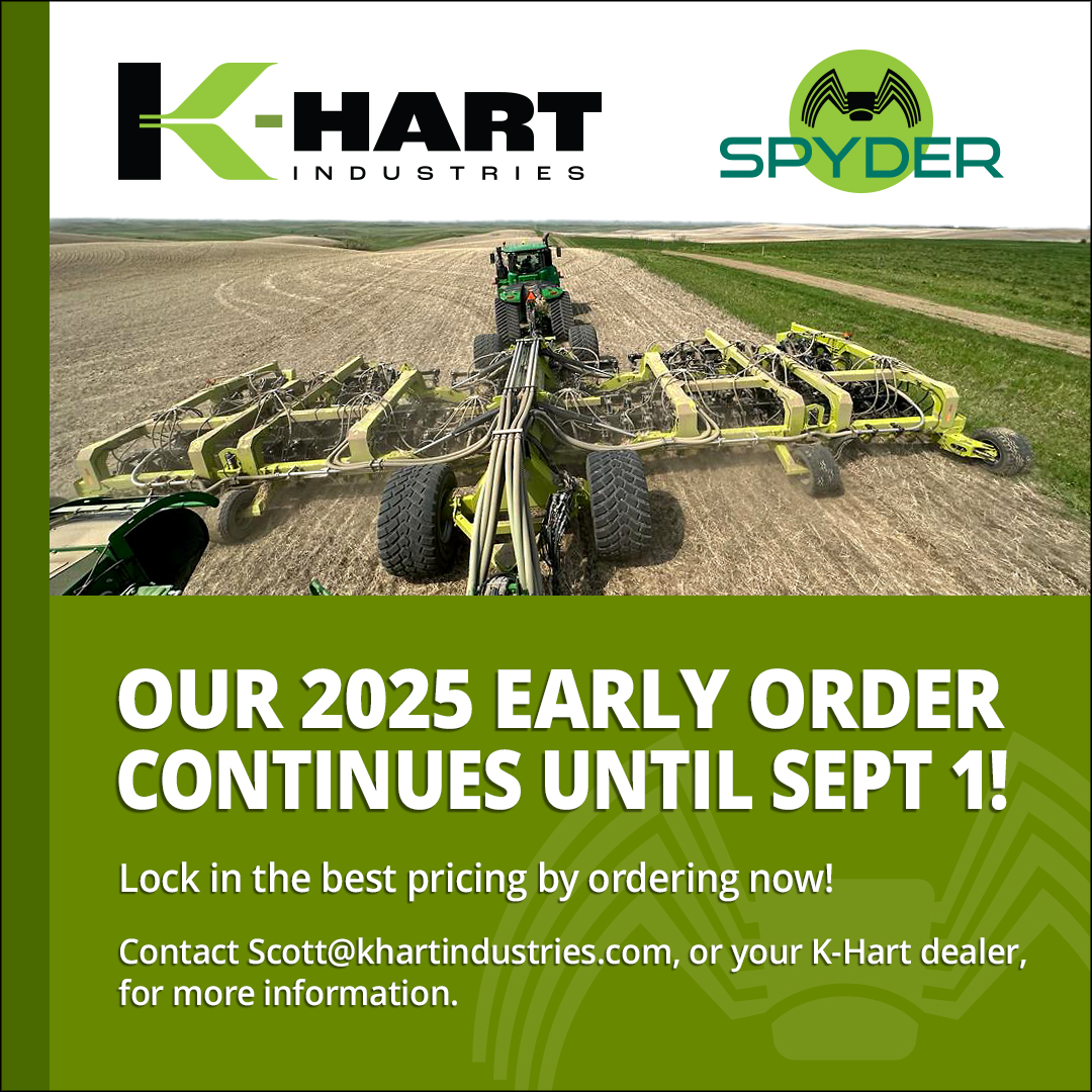 Our Early Order Program continues!

Contact Scott@khartindustries.com, or your K-Hart dealer, for more information!

#Khartindustries #SpyderDrill #Farming #Agriculture