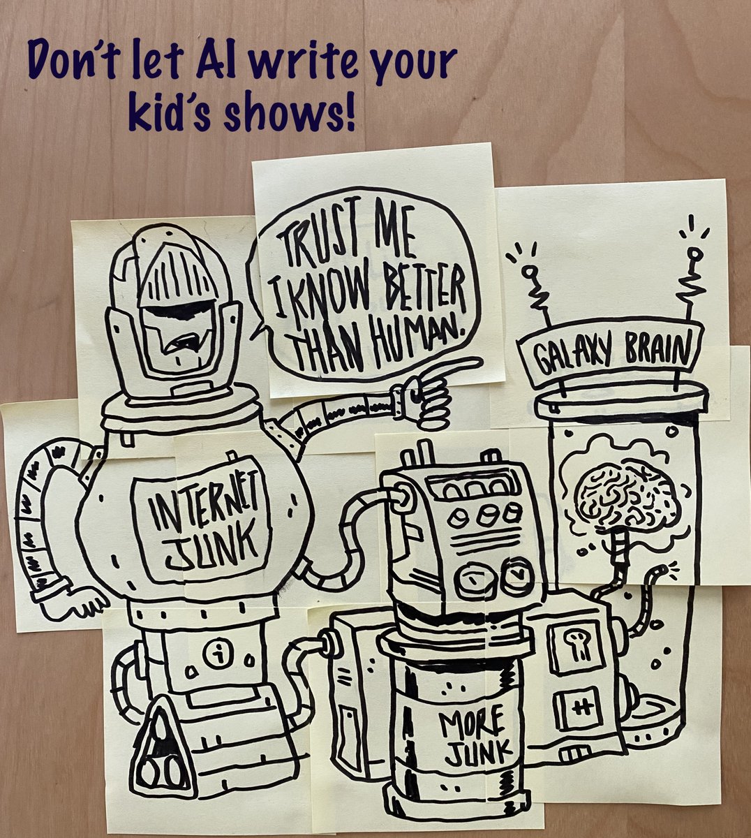 Cartoons could soon be made by the same tech that advises people to eat glue! TAG fights so our cartoons will be made by caring, trained professionals not AI. Artwork by HUMAN ARTIST @kyleillustration #WritersNotRobots #ArtistsNotRobots #StandWithAnimation #NoContractNoCartoons