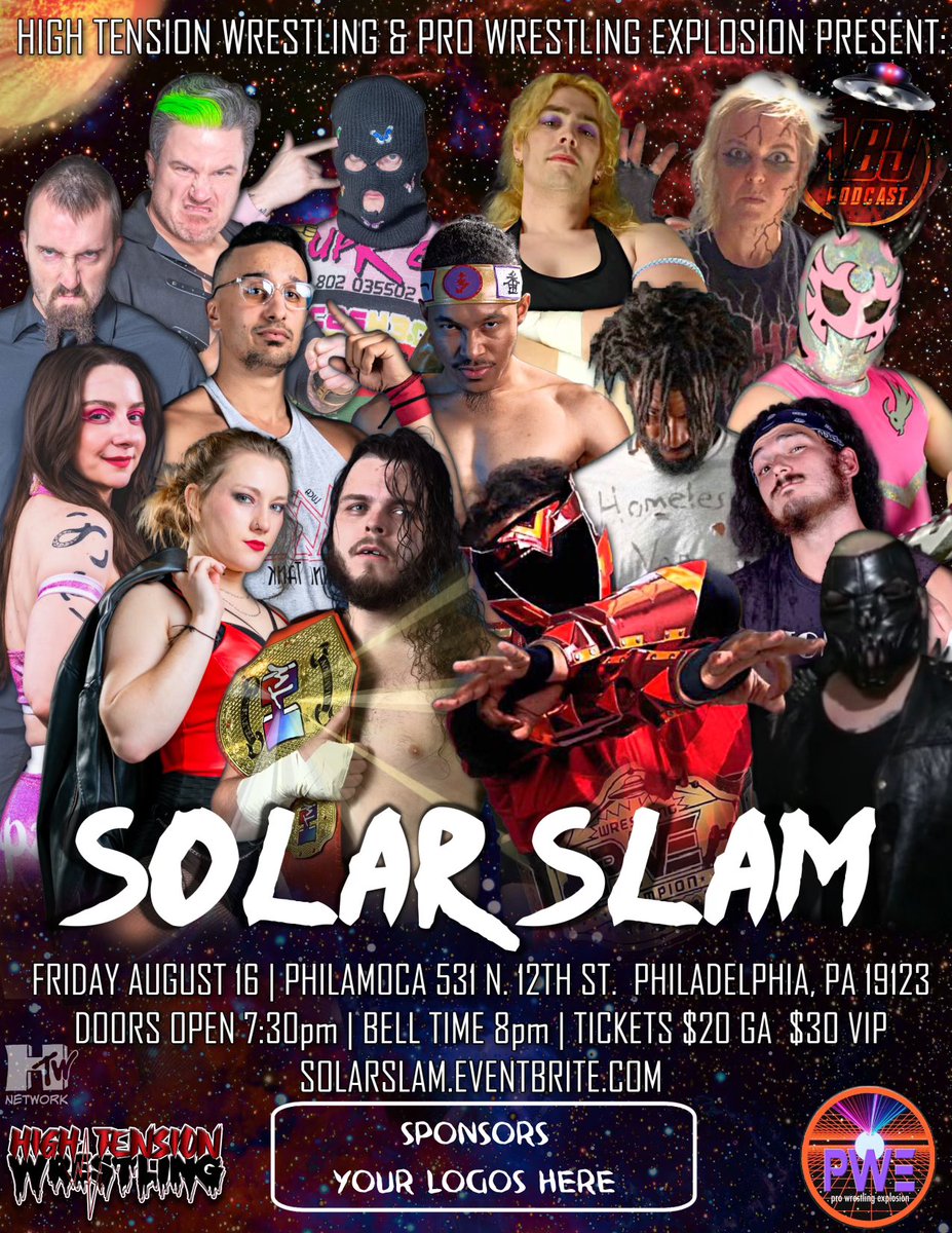 1 row left for VIP stage seating on 8/16 in Philly (comes with a free gift bag and special raffle opportunity). If not, GA standing room tix also available. 👽🛸

Tix: solarslam.eventbrite.com