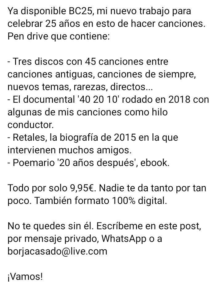 franpenat's tweet photo. Ya disponible BC25, mi trabajo para celebrar 25 años en esto de hacer canciones.
45 canciones, un documental, mi último poemario y una interesante biografía. Todo por solo 9,95€. Nadie te da tanto por tan poco.

No te quedes sin él.  Aquí toda la info 👇 https://t.co/8EJi2SwAeR