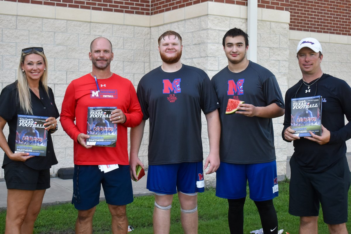 MidwayPanthers's tweet photo. A huge thank you to @TexasFarmBureau  for sponsoring the Midway Panthers Commemorative Edition of the Dave Campbell's TX Football 2024 Preview! 🎉 Your generosity in sharing copies of the magazine and providing refreshing watermelon on this scorching day 🐾🏈 https://t.co/V1FkWa9mnd