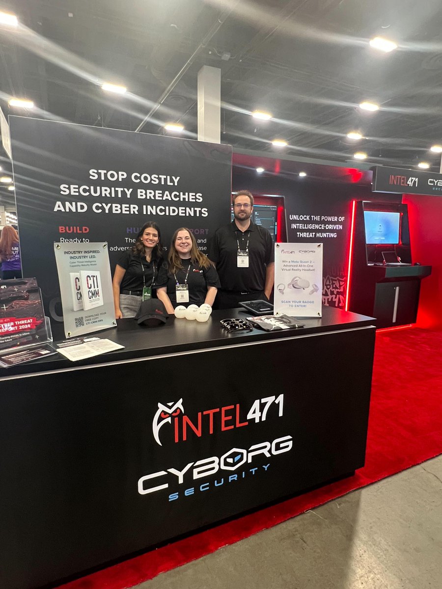 Intel471Inc's tweet photo. Come see us at #BlackHat in Las Vegas! Don’t miss your chance to connect with the team at both of our booths #4524 and #2813 where we will explore the importance of organizations being fully threat informed. Let’s meet!

#BlackHatUSA #Intel471 #CyborgSecurity @CyborgSecInc https://t.co/JBThvOJCVg