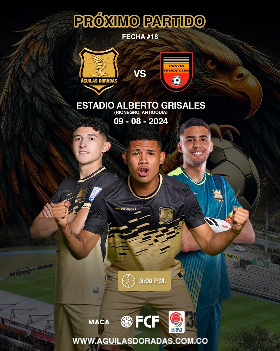 AguilasDoradas's tweet photo. #FuerzasBasicas | Prográmate para nuestro próximo partido en el estadio Alberto Grisales con nuestras fuerzas básicas 🦅 ¡los esperamos! ⚡️
#ElVueloALaGloria #CreerNosHaceGrandes #NidoDeSoñadores #CategoriaSub20 #Colombia https://t.co/JTQu3L5bjT
