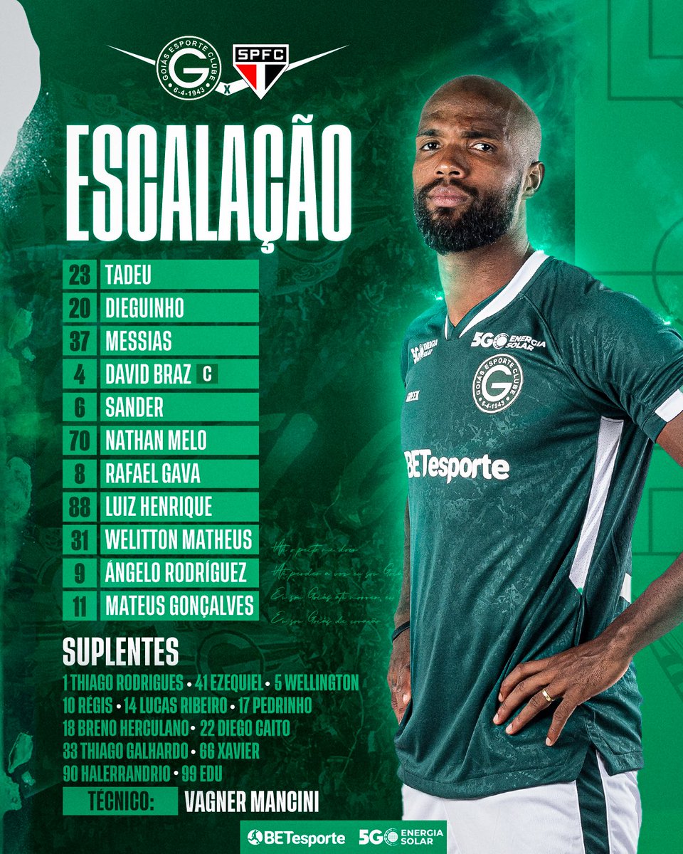 goiasoficial's tweet photo. VERDÃO ESCALADO PARA A DECISÃO! 📋

#GOIxSAO
#CopaDoBrasil https://t.co/dkykEnK71w