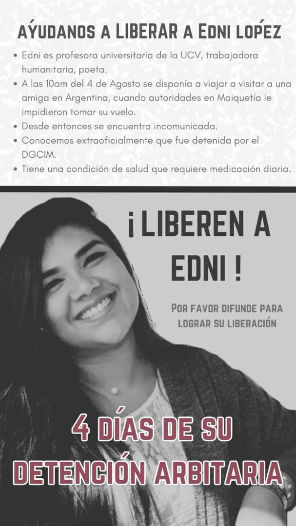 Desde el 4 de agosto, Edni López está injustamente detenida. Su madre pide su liberación. ¡Únete a la causa! #LiberenAEdni