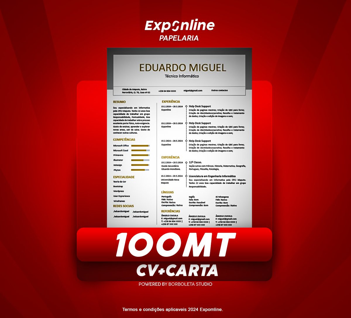 ExponlineEditor's tweet photo. CV+CARTA=100MT.

#curriculumvitae #exponline #cv #letter #jobopportunities #PortfolioDay https://t.co/rVMYLpIWTl