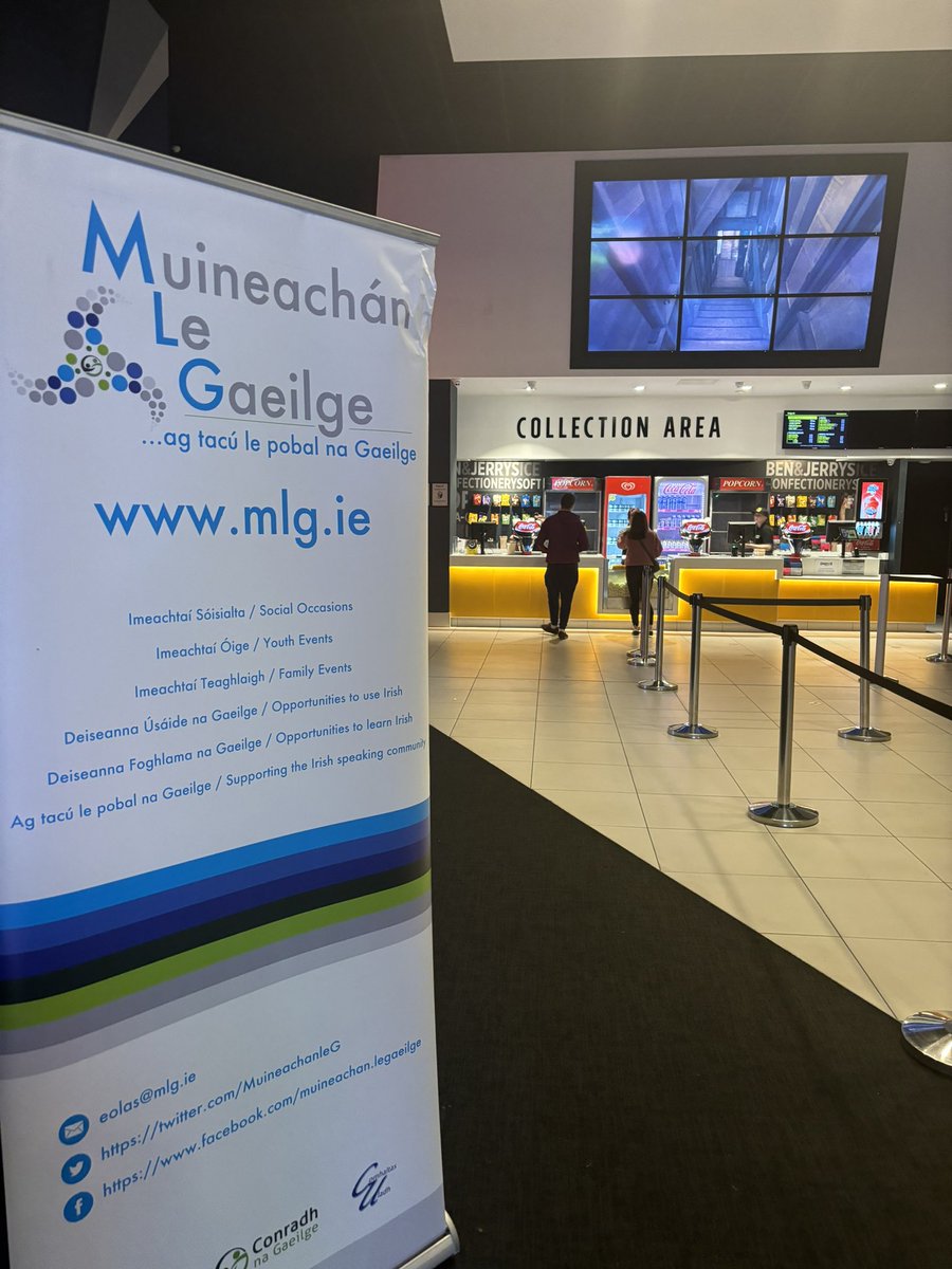 MuineachanleG's tweet photo. Cad é mar scannán! Go leor #Gaeilge á labhairt inniu sa phictiúrlann idir na dtaispeántas ag #KneecapFilm. 

GRMA @omniplexcinema Mhuineacháin for facilitating our #PopUpGaeltacht at the excellent, Oscar-nominated Kneecap movie this evening 🎬🍿 https://t.co/8bMYvSk6gS