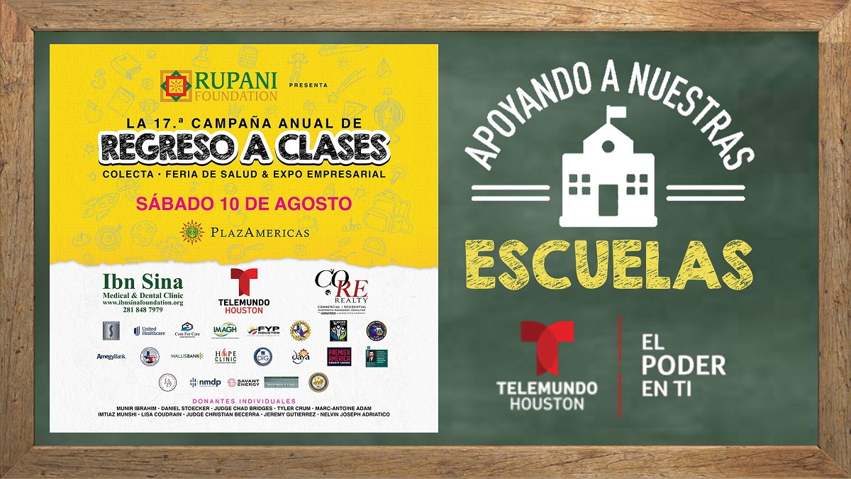 TelemundoHou's tweet image. #TelemundoHouston y #RupaniFoundation te invita al evento 17a campaña Anual de Regreso a Clases: colecta y feria de salud en @PlazAmericas sábado 10 de agosto a las 9a. Se ofrecerán útiles escolares y servicios a 5000 estudiantes #ApoyandoANuestrasEscuelas
trib.al/Jy60FbS