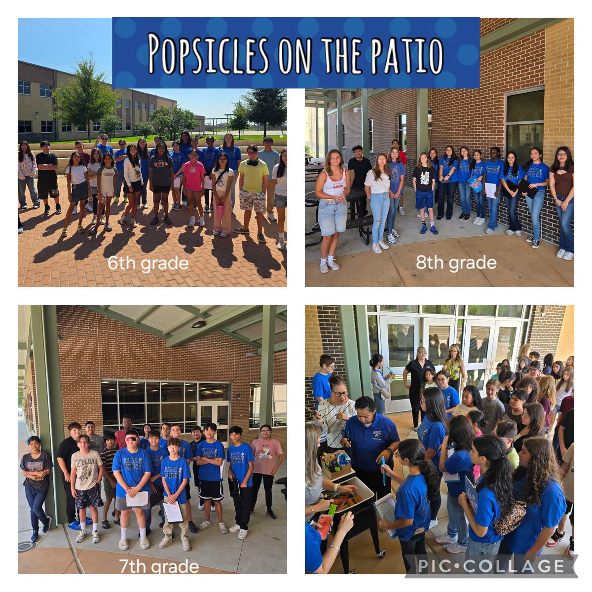 JSMSCounseling's tweet photo. What a fantastic start to the school year! Today we welcomed our new students and enjoyed popsicles on the patio! Thank you to NJHS for leading the event! @NISDStraus @NISD @NISDCounseling @NISDWholeChild #TheStrausWay https://t.co/ShDFbwnhFs