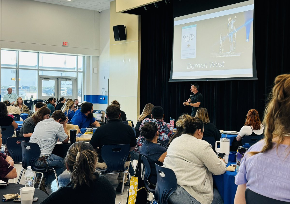 mcpape04's tweet photo. An amazing day listening to @damonwest7, his personal story &amp; his #CoffeeBean message! Damon, it was such a joy for our entire @SnookISD staff to meet you! Thank you for coming &amp; spreading positivity throughout our district. Highly recommend! #BeACoffeeBean #CreatePositiveChange https://t.co/SPabM60dqy